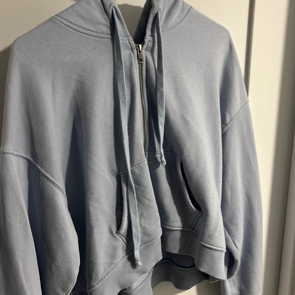Light blue cropped zip up hoodie